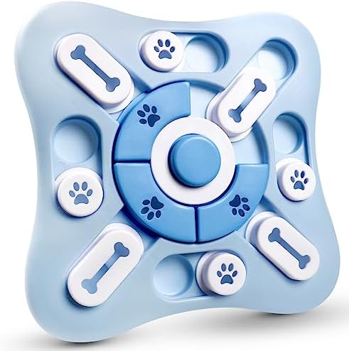 Interactive Dog Puzzle Toy with Sliding Treat Dispensers and Paw Print Design, Mental Stimulation Games for Dogs, Blue Pet Brain Training Toy