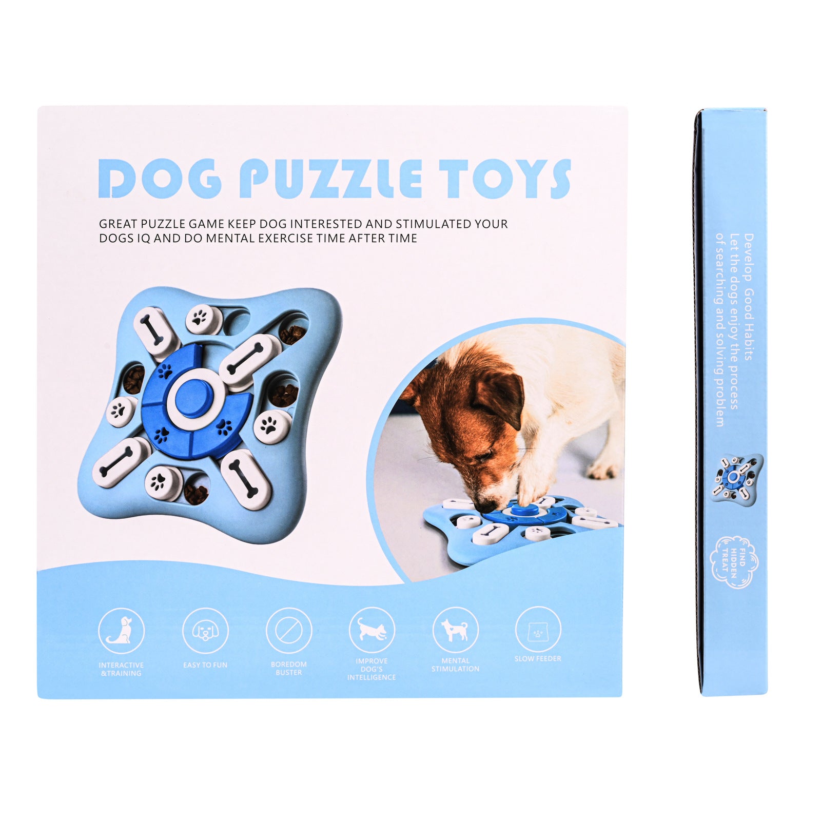 Interactive Dog Puzzle Toy with Sliding Treat Dispensers and Paw Print Design, Mental Stimulation Games for Dogs, Blue Pet Brain Training Toy