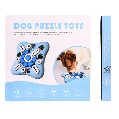 Interactive Dog Puzzle Toy with Sliding Treat Dispensers and Paw Print Design, Mental Stimulation Games for Dogs, Blue Pet Brain Training Toy