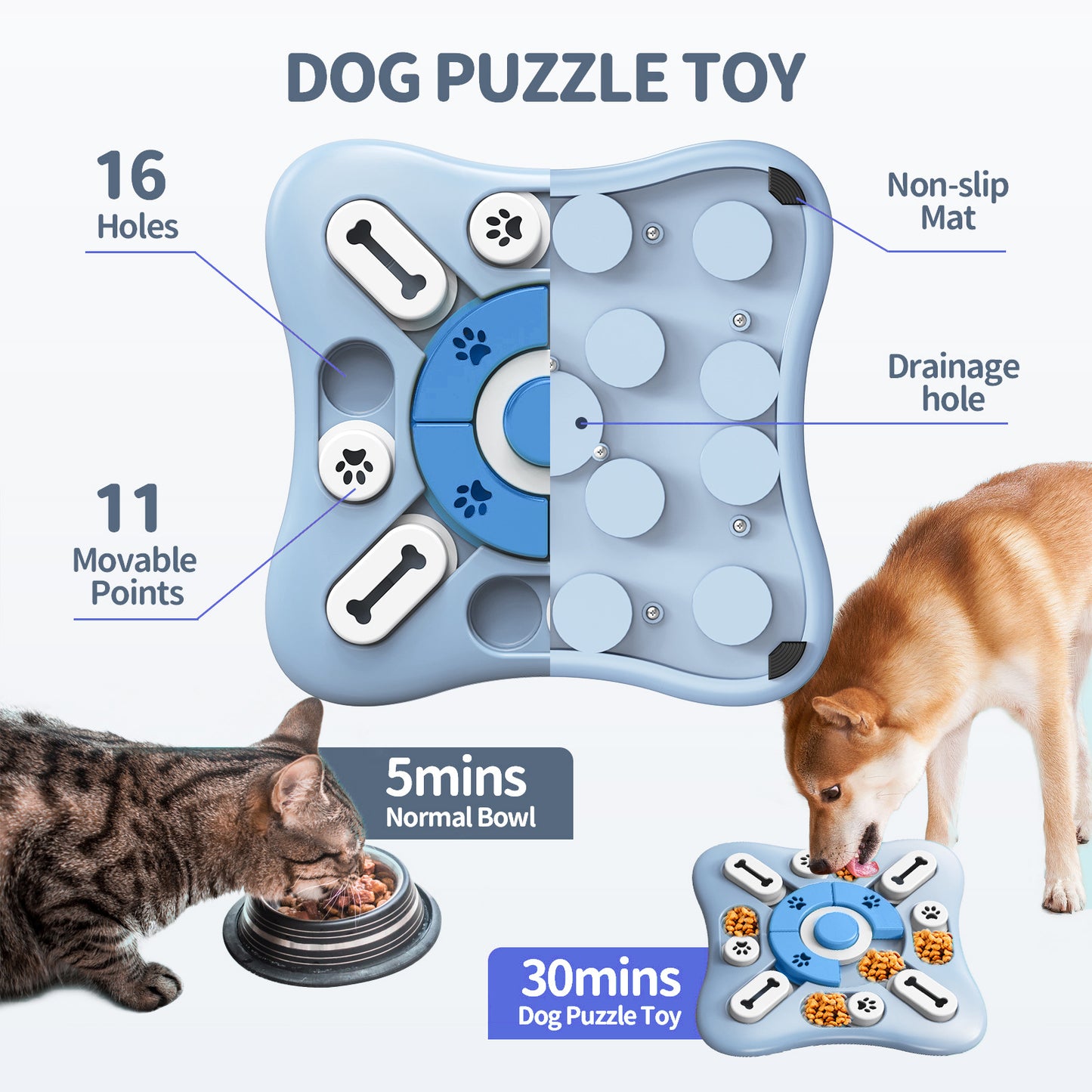 Interactive Dog Puzzle Toy with Sliding Treat Dispensers and Paw Print Design, Mental Stimulation Games for Dogs, Blue Pet Brain Training Toy