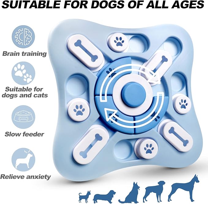 Interactive Dog Puzzle Toy with Sliding Treat Dispensers and Paw Print Design, Mental Stimulation Games for Dogs, Blue Pet Brain Training Toy