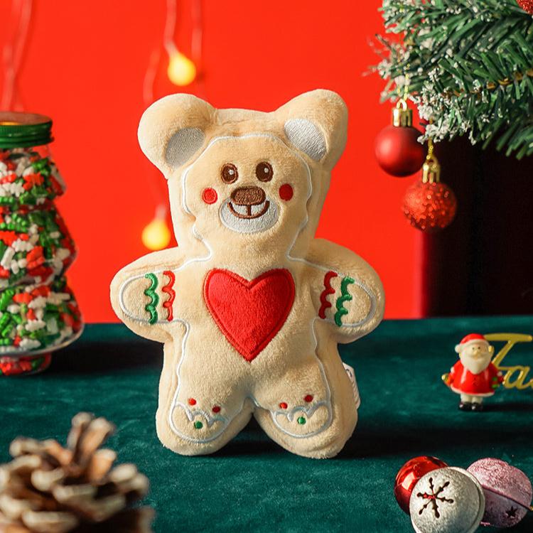 Festive Christmas plush squeaky dog toys collection featuring durable gingerbread bear, Christmas tree and snowman designs for dogs UK US 5